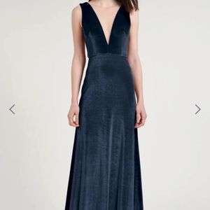 Jenny Yoo Logan V-Neck Velvet Gown French Blue
